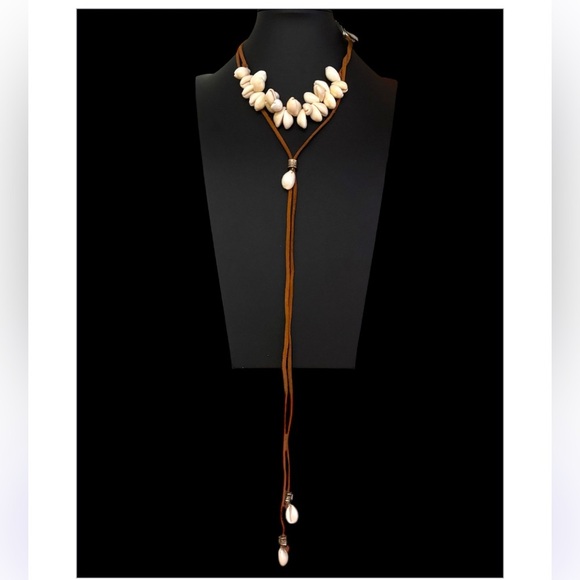 Free People Shell and Leather Bolero Layered Necklace NWT - Picture 3 of 4